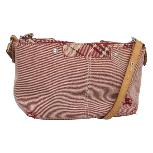 BURBERRY Nova Check Blue Label Shoulder Bag Canvas Red Silver Auth ti3084 - Picture 1 of 16